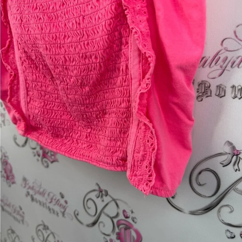 Justice tank top neon smocked shirt top Bright Pink Camisole Top ruffles
